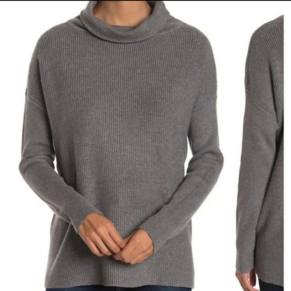 Devotion by Cyrus Women's Cowlneck Ribbed Tunic Sweater Gray Medium Top
